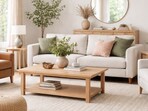 A balanced living room layout using a three-seater sofa and armchairs arranged for comfort, conversation, and visual ease daily.(Ai Generated)