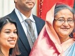 Tulip Siddiq (left) and former Bangladesh PM Sheikh Hasina. (AP)