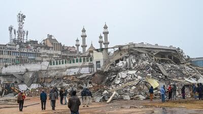 Authorities had razed a banquet hall, a private diagnostics centre and a room where Haj pilgrims stayed, portions of a road, a footpath, and a car park. (Vipin Kumar/ Hindustan Times) Authorities had razed a banquet hall, a private diagnostics centre and a room where Haj pilgrims stayed, portions of a road, a footpath, and a car park. (Vipin Kumar/ Hindustan Times)