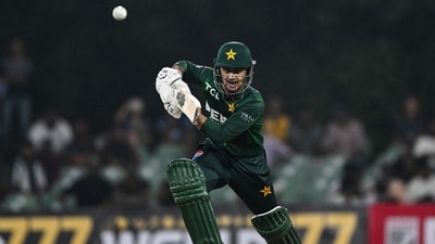 Meanwhile, Saim Ayub also made a noteworthy contribution, slamming 24 off 18 deliveries. (AFP) Meanwhile, Saim Ayub also made a noteworthy contribution, slamming 24 off 18 deliveries. (AFP)