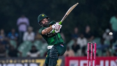 Sahibzada Farhan got a half-century for the visitors, smacking 51 runs off 36 balls, packed with four fours and two sixes. (AFP) Sahibzada Farhan got a half-century for the visitors, smacking 51 runs off 36 balls, packed with four fours and two sixes. (AFP)