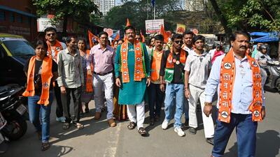 Mumbai, India. Jan 07, 2026 - Anil Kokil, a candidate of the Shiv Sena from Ward no 204, visited the Parel area as part of his BMC election campaign. Mumbai, India. Jan 07, 2026. (Photo by Raju Shinde/HT Photo) (Raju Shinde) Mumbai, India. Jan 07, 2026 - Anil Kokil, a candidate of the Shiv Sena from Ward no 204, visited the Parel area as part of his BMC election campaign. Mumbai, India. Jan 07, 2026. (Photo by Raju Shinde/HT Photo) (Raju Shinde)