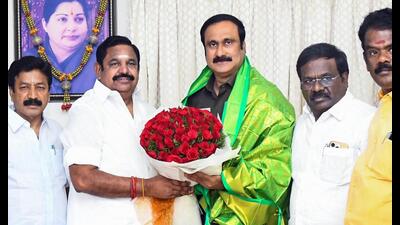 PMK president and former Union Minister Anbumani Ramadoss meets AIADMK chief Edappadi K Palaniswami in Chennai on Wednesday. (AIADMK) PMK president and former Union Minister Anbumani Ramadoss meets AIADMK chief Edappadi K Palaniswami in Chennai on Wednesday. (AIADMK)