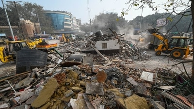 The drive, carried out by the Municipal Corporation of Delhi (MCD), took place on the land adjoining the mosque and a nearby graveyard at Turkman Gate. Five police personnel were injured in the incident, after which five persons were detained by the police. (Sanchit Khanna/HT Photo) The drive, carried out by the Municipal Corporation of Delhi (MCD), took place on the land adjoining the mosque and a nearby graveyard at Turkman Gate. Five police personnel were injured in the incident, after which five persons were detained by the police. (Sanchit Khanna/HT Photo)