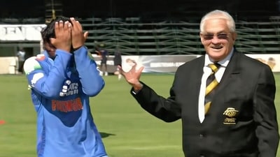 Vaibhav Suryavanshi's expression told the story, as the match referee looked on (Screengrab) Vaibhav Suryavanshi's expression told the story, as the match referee looked on (Screengrab)