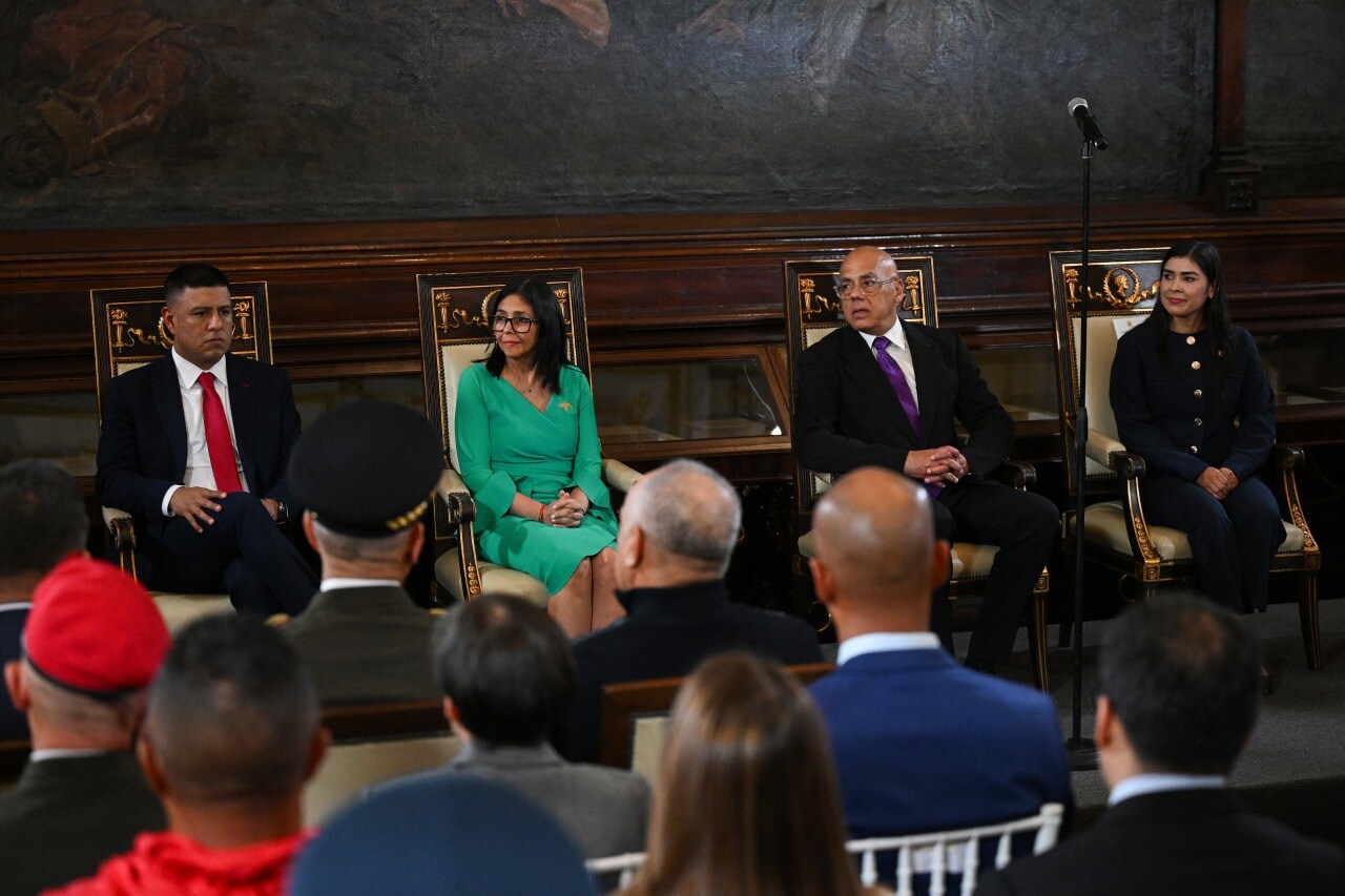 Delcy Rodríguez, second from left, at the National Assembly in Caracas this week. Delcy Rodríguez, second from left, at the National Assembly in Caracas this week.