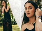 Cricketer Jemimah Rodrigues stuns in a black sculpted gown for a magazine cover.(Instagram/@elleindia)