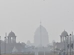A view of Rashtrapati Bhavan covered in a layer of smog, in New Delhi on Wednesday. 
