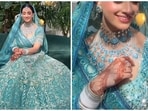 This Indian bride wore a beautiful blue lehenga for her Anand Karaj ceremony. This Indian bride wore a beautiful blue lehenga for her Anand Karaj ceremony.