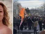 Protester burns American flag in Minneapolis after ICE shoots Renee Nicole Good (L) dead Protester burns American flag in Minneapolis after ICE shoots Renee Nicole Good (L) dead