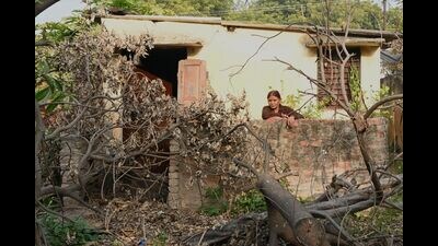 A resident in her dilapidated dwelling in Prayagraj (HT Photo) A resident in her dilapidated dwelling in Prayagraj (HT Photo)