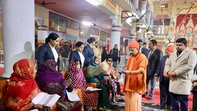 Chief minister Yogi Adityanath during the Janata Darshan at Gorakhnath temple. (Sourced)