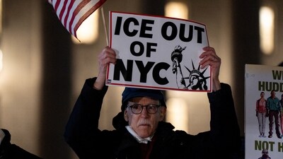 A protestor displays an ‘ICE Out of NY’ sign during a demonstration against ICE in Minneapolis. REUTERS/Angelina Katsanis (REUTERS)