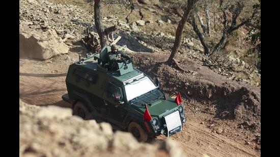 Security personnel patrol an area during a joint cordon and search operation in Kathua district on Thursday. (PTI)