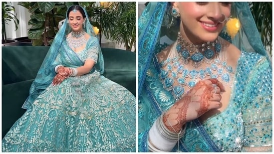 This Indian bride wore a beautiful blue lehenga for her Anand Karaj ceremony.