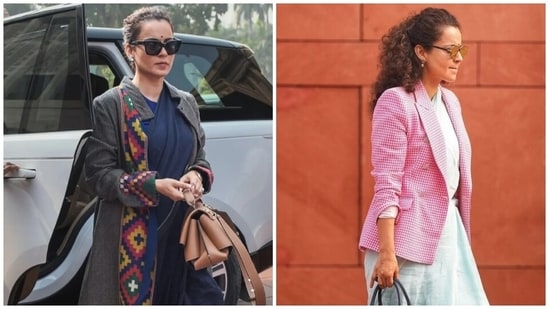 Kangana Ranaut's saree looks from her visits to Parliament.