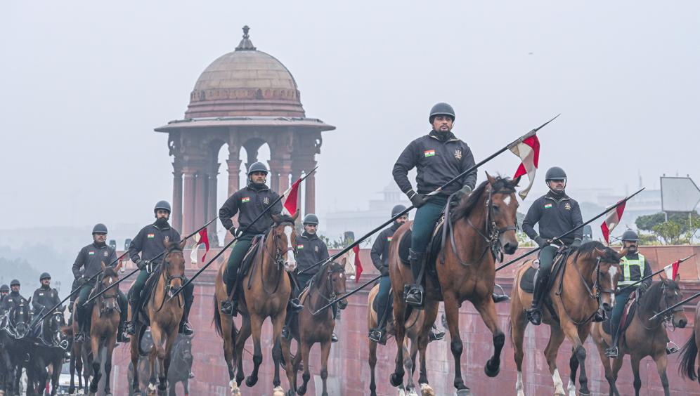 The President’s Bodyguards rehearse for the upcoming Republic Day parade. The President’s Bodyguards rehearse for the upcoming Republic Day parade.