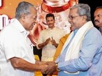 CM Siddaramaiah and Kerala CM Pinarayi Vijayan at an event at the Sivagiri Mutt in December 2025. (PTI)