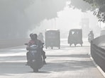 Commuters on their way during foggy weather on Thursday afternoon in Chandigarh. (Keshav Singh/HT) Commuters on their way during foggy weather on Thursday afternoon in Chandigarh. (Keshav Singh/HT)