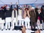 Congress leaders during the rally in Gurdaspur on Thursday. (HT Photo)