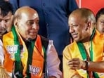 Defence minister Rajnath Singh and Uttar Pradesh chief minister Yogi Adityanath. (FILE PHOTO)