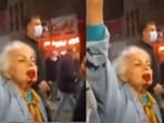 The footage was recorded during a night-time protest in Tehran.
