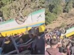 The bus, which was reportedly en route from Solan to Haripurdhar, veered off the road and landed upside down. The bus, which was reportedly en route from Solan to Haripurdhar, veered off the road and landed upside down.
