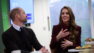 Britain's Catherine, Princess of Wales speaks as she meets healthcare staff with Prince William, Prince of Wales during a visit to Charing Cross Hospital, in London, Britain, January 8, 2026. REUTERS/Isabel Infantes/Pool (REUTERS)