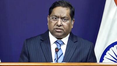 External affairs ministry spokesperson Randhir Jaiswal during a weekly media briefing in New Delhi on Friday. (PTI) External affairs ministry spokesperson Randhir Jaiswal during a weekly media briefing in New Delhi on Friday. (PTI)