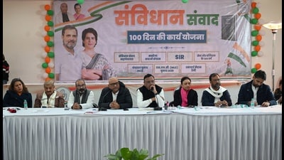 State president Ajay Rai, MP Pramod Tiwari, UP in-charge Avinash Pandey, leader Aradhana Mishra, and other leaders during a Political Affairs Committee meeting at the Congress office in Lucknow on Friday. (Mushtaq Ali/HT photo) State president Ajay Rai, MP Pramod Tiwari, UP in-charge Avinash Pandey, leader Aradhana Mishra, and other leaders during a Political Affairs Committee meeting at the Congress office in Lucknow on Friday. (Mushtaq Ali/HT photo)