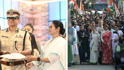 আইপ্যাকে তল্লাশি অভিযান নিয়ে ইডির দায়ের করা মামলায় রাজ্য পুলিশের ডিজি রাজীব কুমারকে পার্টি করা হয়েছে। (বাঁদিকের ছবিটি ফাইল, সৌজন্যে ফেসবুক Mamata Banerjee, ডানদিকের ছবি সৌজন্যে এএফপি)