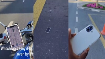 A biker’s phone fell from a bike mount and was run over by 7 cars, but it survived the impact and still functioned. (Instagram/dxbonthrottle) A biker’s phone fell from a bike mount and was run over by 7 cars, but it survived the impact and still functioned. (Instagram/dxbonthrottle)