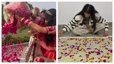 Content creator shows how to creatively repurpose loose flower petals into a gorgeous saree print! (Picture credit: Instagram) Content creator shows how to creatively repurpose loose flower petals into a gorgeous saree print! (Picture credit: Instagram)