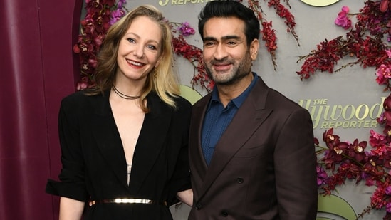 Pakistani-US actor Kumail Nanjiani (R) and his wife Emily V. Gordon attend the Hollywood Reporter and Spotify Golden Globe nominees night at The Lot at Formosa in Los Angeles on January 8, 2026. (Photo by Unique Nicole / AFP)(AFP)