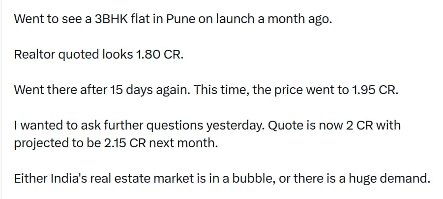 A post on the Pune real estate market. (Screengrab (X)) A post on the Pune real estate market. (Screengrab (X))