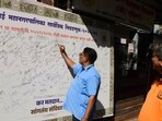 Mumbai, India – 08 Jan 2026: G/South BMC office has organized a Signature Campaign and Awareness among the people to encourage every person of the society to cast their vote on 15th Jan 2026 for upcoming BMC election, in Mumbai, India, on Thursday, Jan 08, 2025. (Photo by Bhushan Koyande/HT Photo)