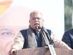 Punjab Congress affairs in-charge Bhupesh Baghel addressing a MGNREGA Bachao Sangram rally in Samrala. (HT)