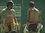 Rohit Sharma and Virat Kohli batting together in the nets