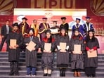 Vice-President CP Radhakrishnan and Punjab governor Gulab Chand Kataria awarding degrees at the 12th convocation ceremony of Lovely Professional University. (HT)