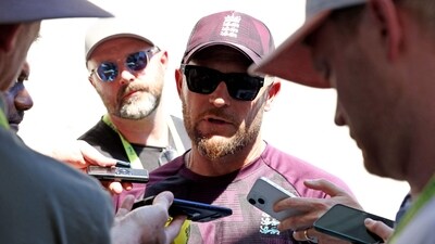 Brendon McCullum speaks to members of the media at the end of the fifth Ashes Test. (AFP) Brendon McCullum speaks to members of the media at the end of the fifth Ashes Test. (AFP)
