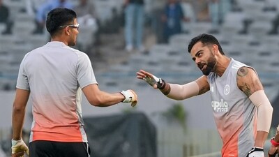 Shubman Gill and Virat Kohli have a conversation during a practice session. (PTI) Shubman Gill and Virat Kohli have a conversation during a practice session. (PTI)