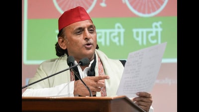 Samajwadi Party President Akhilesh Yadav addresses a press conference at the party office, in Lucknow on Saturday (PTI) Samajwadi Party President Akhilesh Yadav addresses a press conference at the party office, in Lucknow on Saturday (PTI)