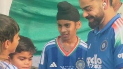 Virat Kohli was unable to control his smile after meeting a young fan (Screengrab - X) Virat Kohli was unable to control his smile after meeting a young fan (Screengrab - X)