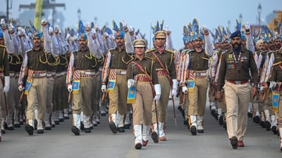 CRPF contingent seen marching during rehearsals for the upcoming Republic Day parade. (Raj K Raj / Hindustan Times) CRPF contingent seen marching during rehearsals for the upcoming Republic Day parade. (Raj K Raj / Hindustan Times)