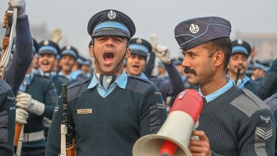 Visuals show the Indian Air Force contingent practising during rehearsals for the Republic Day at Kartavya Path in New Delhi. (Raj K Raj/ Hindustan Times) Visuals show the Indian Air Force contingent practising during rehearsals for the Republic Day at Kartavya Path in New Delhi. (Raj K Raj/ Hindustan Times)