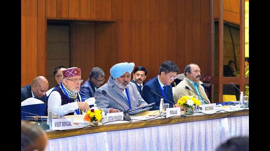 Finance minister Harpal Singh during a pre-budget meet in Delhi.