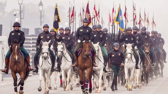 President's bodyguard personnel during a rehearsal for Republic Day, in New Delhi.(PTI)