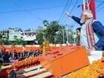 Prime Minister Narendra Modi was seen riding an open-top vehicle in the Somnath temple's Shaurya Yatra on Sunday.