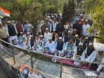 Congress men protest in Dhanbad (HT PHOTO)