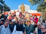Former chief minister and leader of opposition (LoP) Bhupinder Singh Hooda on Sunday led a protest in Rohtak along with Congress workers against the alleged dilution of MGNREGA. (HT Photo)